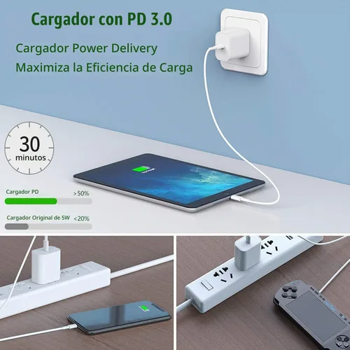 Vista 6 de Cargador de iPhone [certificado Apple MFi] Apple Block USB C enchufe rápido de pared con cable USB C a Lightning de 3 pies para iPhone 14 Pro