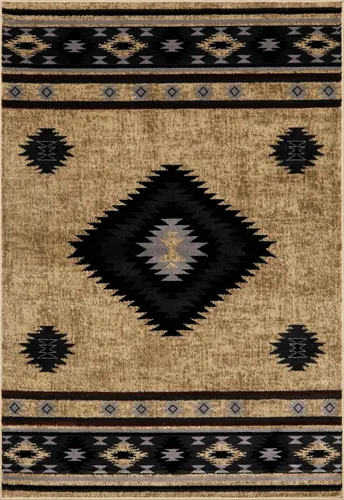 Vista 17 de Hoylake Southwestern - tapete estilo tribal, azteca, indio americano e indie, felpudo, pequeño, marrón, gris, negro, 1 pie y 10 pulgadas por 2 pies