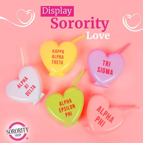 Vista 6 de Sorority Shop Theta Phi Alpha - Vaso con popote en forma de corazón, de 16 onzas, con tapa y popote de silicona, vaso de plástico reutilizable