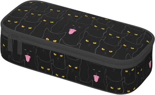 Vista 2 de Estuche organizador de lápices con patrón de gato negro, gran capacidad, papelería con cremallera, suministros escolares, bolsa para lápices