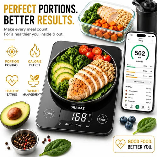 Vista 6 de URAMAZ Báscula de alimentos con calculadora nutricional, báscula digital de alimentos para báscula de cocina gramos y onzas, báscula inteligente