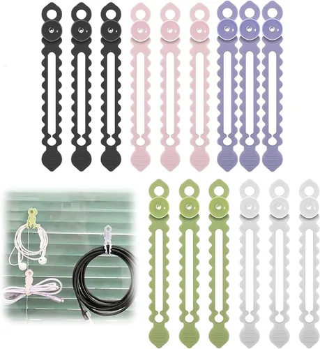 Vista 8 de Bridas de silicona para cables, organizador de cables de datos, organizadores reutilizables de gestión de cables, bridas de alta elasticidad