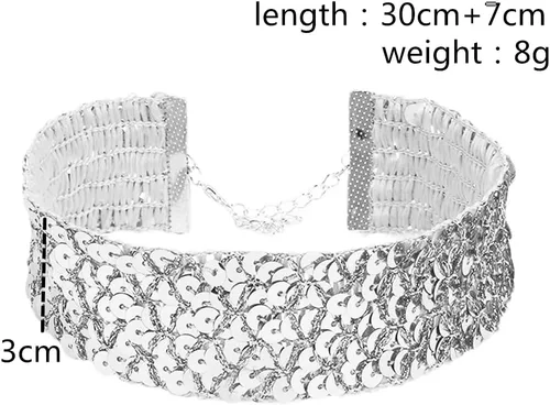 Vista 3 de COLORFUL BLING Collar corto de terciopelo de encaje grueso y ancho, con diamantes de imitación y lentejuelas de metal y diamantes de imitación