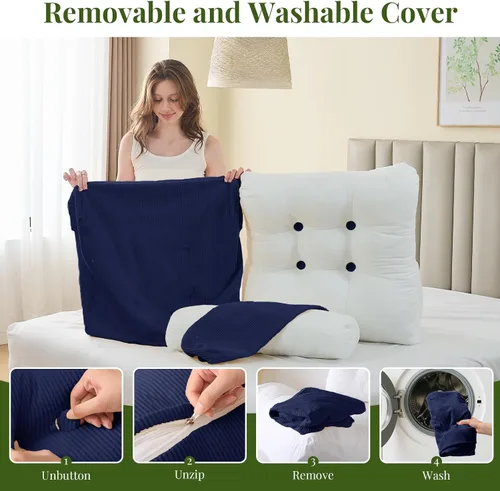 Vista 8 de Sasttie Juego de almohadas de cuña, 2 almohadas de lectura para sentarse, almohada de cuña de cama para dormir, después de una cirugía, reflujo