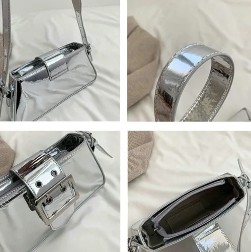 Vista 4 de Bolso de noche para mujer, bolso de mano de cuero, bolso de hombro pequeño, bolso de mano brillante, bolso de mano con asa superior 2023