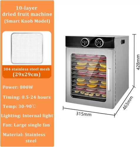 Vista 8 de Deshidratador de alimentos con perilla inteligente de pantalla digital, para carne seca, fruta, carne, hierba, carne de res, champiñones, secadora