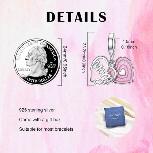 Vista 5 de SEVENWELL Dijes familiares para Pandora, plata de ley 925 con forma de corazón y flores para pulsera, mamá, hermana, hija, esposa, nana, mejor amiga