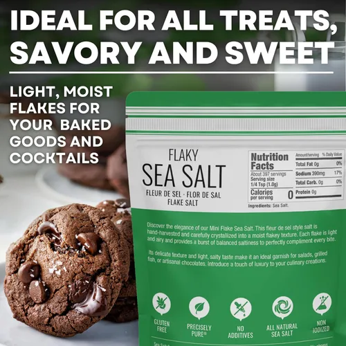 Vista 2 de Sea Salt Superstore Flaky Sea Salt Flakes, Baja Fleur de Sel, bolsa de 7 onzas Cosechados a mano, copos ligeros y aireados de aguas cristalinas
