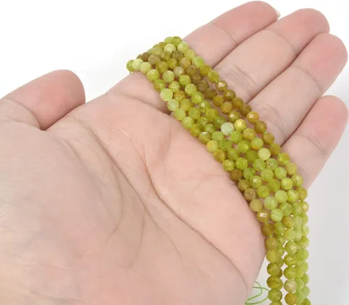 Vista 2 de Cuentas Redondas Facetadas de Ópalo Verde de 4 mm Sueltas de 16 Pulgadas para Hacer Joyas