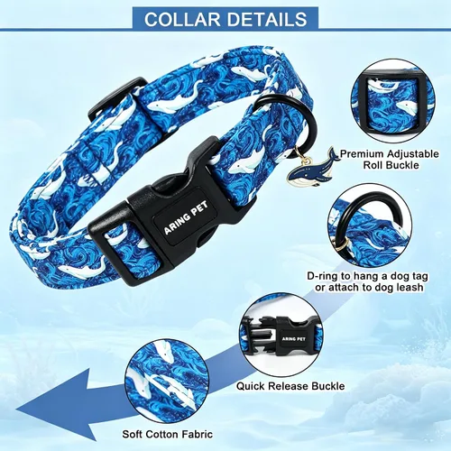Vista 147 de Aring Pet Collar de algodón, ligero y ajustable, con hebilla de liberación rápida, para perros pequeños, medianos y grandes, para cachorros, S, Hoja