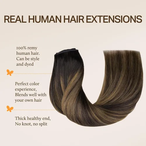 Vista 2 de DOORES Extensiones de cabello humano Remy, de 12 pulgadas, 2.47 onzas, invisible, transparente, ajustable, extensiones secretas de cabello lacio
