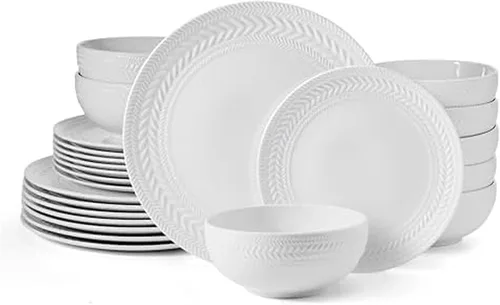 Vista 12 de Pfaltzgraff Charm - Juego de vajilla de 24 piezas, platos de porcelana blanca, cuencos