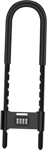 Vista 13 de V·RESOURCING® - Candado de combinación de 4 dígitos, antirrobo en forma de U, resistente, con grillete ajustable, para bicicletas, bicicletas