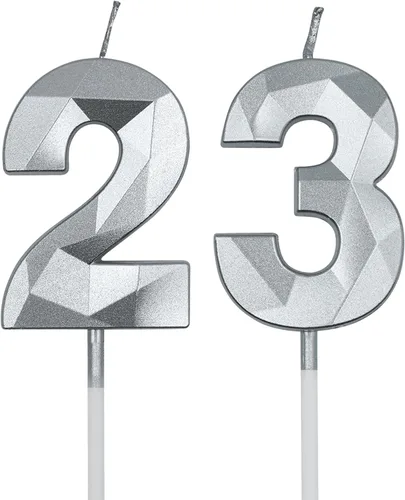 Vista 9 de Velas de cumpleaños número 23 y 32 para pastel, velas doradas con forma de diamante 3D con forma de diamante, decoraciones de cumpleaños