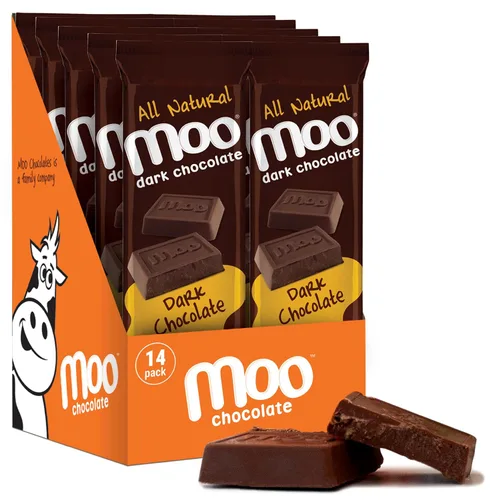 Vista 24 de Moo Chocolates ' Mini barras de chocolate negro sólido natural, 0.7 onzas (14 unidades)