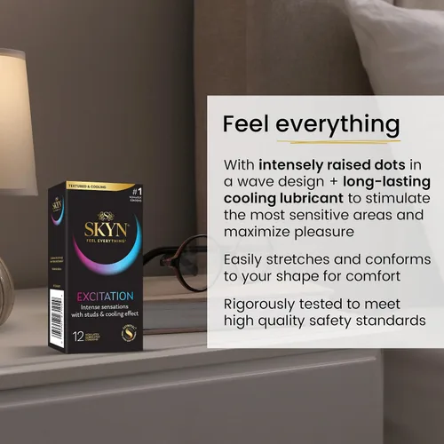 Vista 4 de SKYN Excitation - Condones lubricados de 12 unidades y preservativos SKYN Elite grandes sin látex de 12