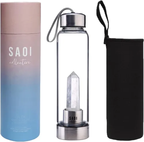 Vista 11 de SAOI Botella de agua de cristal - Amatista - Natural Wellness Healing - Vidrio/Acero inoxidable