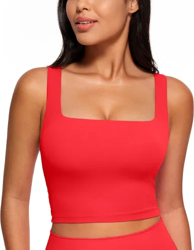 Vista 9 de CRZ YOGA Butterluxe Square Neck Crop Tank Top Brasier integrado, soporte ligero, almohadillas extraíbles, yoga, extremadamente suave, tirantes