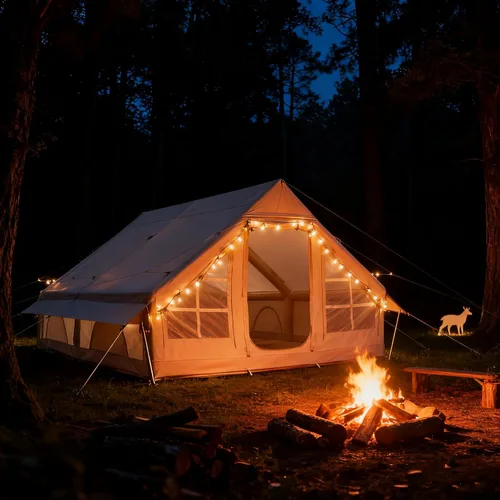 Vista 6 de Tiendas inflables para 5-8 personas de 129 pies cuadrados, tienda de campaña de inflado rápido, tienda de campaña Oxford Glamping 300D con gato