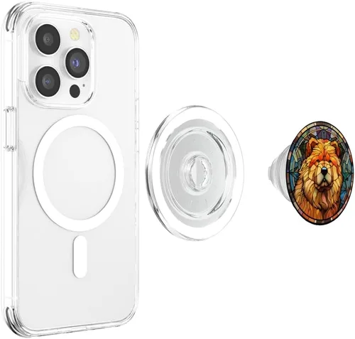Vista 4 de Chow Chow Dog Stained Glass Leadlight Artistic Design PopSockets MagSafe PopGrip for iPhone