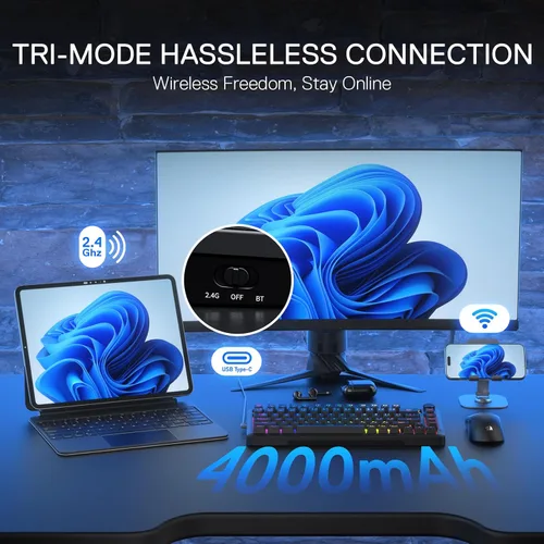 Vista 7 de Redragon K724 PRO Wireless Gasket Gaming Keyboard wHype Screen & Knob, 81-Key Mechanical Keyboard, Easy-Control 1.14 TFT Info Display, 5-Layer Noise