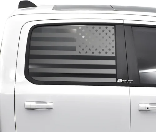 Vista 10 de BOGAR TECH DESIGNS calcomanía de vinilo con bandera americana para ventana trasera central compatible con Dodge Ram 2009-2025, mate negro