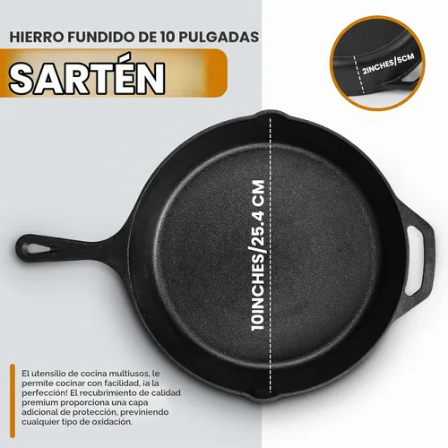 Vista 2 de Utopia Kitchen Sartén de Saltear y Freír de Hierro Fundido Pre-Sazonada con Tapa, Sartén, Olla de Hierro Fundido, Utensilios de Cocina Seguros