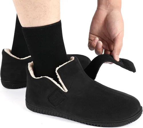 Vista 2 de Zizor Mens Slipper, Velcro House Shoes for Diabetic, Men Gifts, Memory Foam, Indoor Outdoor, Winter Ankle Pantuflas with Rubber Sole