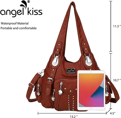 Vista 2 de Angel Kiss Bolsos de mano para mujer, de piel sintética suave, bolsas de hobo grandes para damas, asa superior, bolso de hombro, bolso con asa