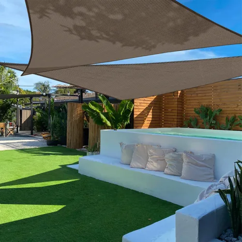 Vista 8 de TANG Toldo parasol triangular de 2 x 2 x 2 pies, para patio, tela permeable con bloqueo UV para pérgola, patio trasero, porche, terraza, jardín Beige