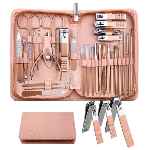 Vista 13 de WOAMA - Juego de manicura de 30 piezas y kit de pedicura, juego profesional de cortaúñas de acero inoxidable, kit de manicura y uñas para mujeres