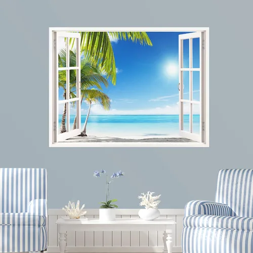 Vista 19 de IDEA4WALL Adhesivo mural removible para pared, arena blanca tropical, playa, orilla, palmera, naturaleza, desierto, fotografía, arte moderno