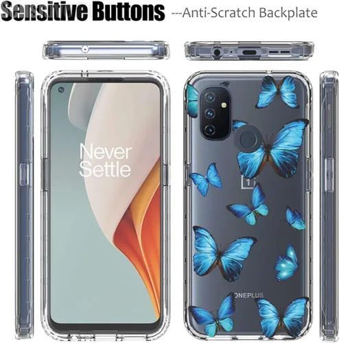 Vista 5 de Funda para OnePlus Nord N100 BE2013 con protector de pantalla de vidrio templado, bonito patrón de mariposa transparente de cuerpo completo, fundas