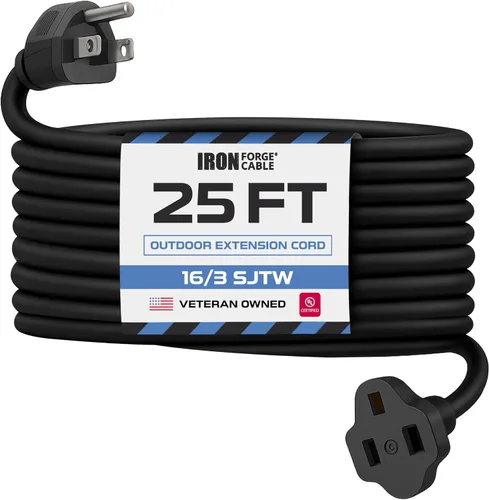 Vista 20 de Iron Forge Cable Paquete de 2 cables de extensión negros de 3 pies, cable de extensión de 16/3, 3 pies, 3 puntas, resistente a la intemperie, ideal