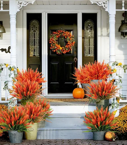 Vista 6 de RECUTMS 12Pcs Fake Fall Flower Outside Orange Artificial Plant UV Resistant Naranja