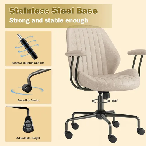Vista 3 de Silla ergonómica de oficina giratoria de piel sintética para oficina en Beige