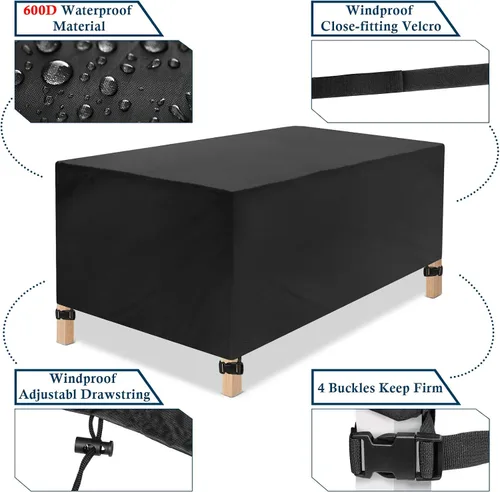 Vista 2 de JESTOP Fundas para Muebles de Patio, 600D Cubierta Rectangular para Mesa de Exterior Impermeable Resistente al Viento Tela Oxford Resistente Anti-UV