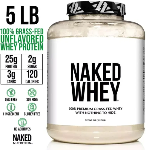 Vista 2 de NAKED Paquete de proteínas alimentadas con pasto: suero de leche sin sabor de 5LB y caseína sin sabor de 5 libras