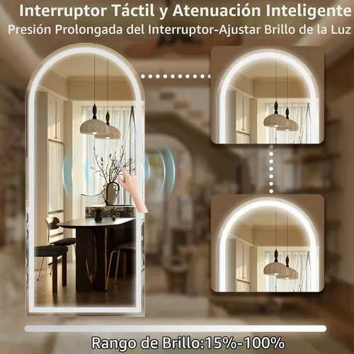 Vista 3 de GLSLAND Espejo LED Arqueado de Cuerpo Entero de 26"x68" con Luces para Montar en Pared/de Pie, Espejos de Piso Iluminados Regulables
