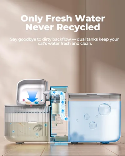 Vista 2 de Invengo Fuente de agua inalámbrica para gatos sin filtro, fuente de acero inoxidable de 3.5 litros para gatos y perros, separación de aguas