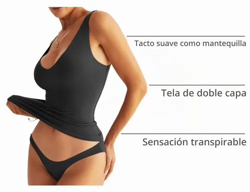 Vista 4 de EasyGala Camisetas sin mangas con cuello en V para mujer, con doble forro, básicas, ajustadas, para verano, para salir, Y2K, a la moda Negro