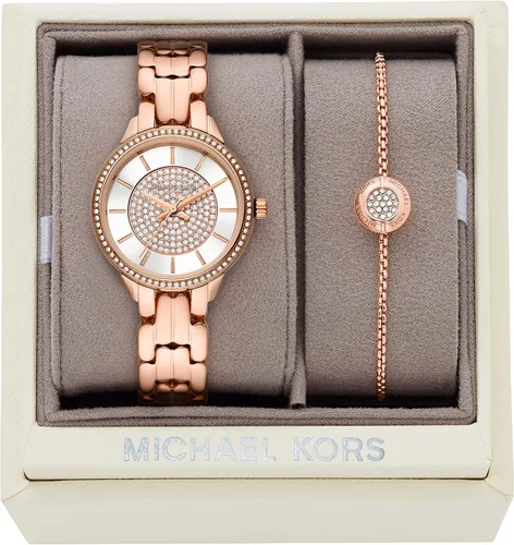 Vista 5 de Michael Kors Allie Reloj de tres manos de acero inoxidable con Glitz Topring