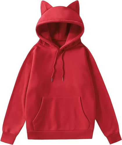 Vista 5 de Aniywn Sudadera con capucha para mujer, con estampado de orejas de gato, linda blusa para otoño, manga larga, con bolsillo, sudadera con capucha