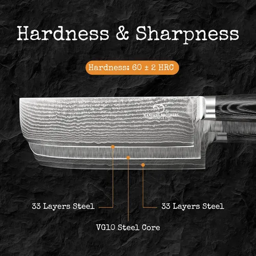 Vista 4 de Cuchillo Damasco Nakiri, cuchillo de cocina profesional de 7 pulgadas con mango ergonómico de madera antideslizante, japonés 10Cr15CoMoV, cuchillo