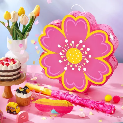 Vista 3 de Aoriher Juego de piñata de margarita con venda y piñata de flor rosa Rosa intenso