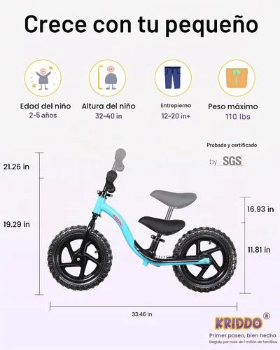 Vista 2 de KRIDDO Bicicleta de Equilibrio para Niños Pequeños de 2 Años, Edad de 24 Meses a 5 Años, Bicicleta de Empuje Interactiva de Aprendizaje Temprano