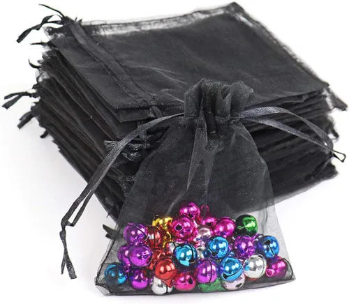 Vista 8 de Lautechco 100 bolsas de organza – 4 x 6 pulgadas, bolsas de regalo de malla beige con cordón para Navidad