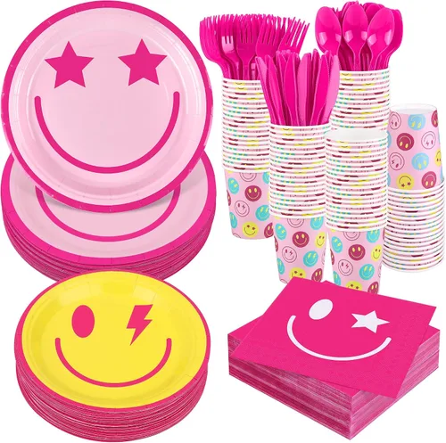 Vista 13 de Kochorie Juego de vajilla desechable de béisbol de 400 piezas, suministros para fiestas de béisbol con platos, tazas, servilletas, cubiertos para 50