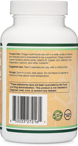 Vista 5 de Cápsulas de hongos Chaga, 120 unidades (1,000 mg de hongos Chaga en polvo por porción) con alto contenido de polisacáridos, beta glucanos