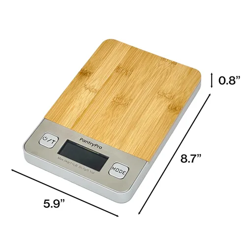 Vista 3 de The Display Guys - Báscula digital de cocina con plataforma de bambú, para laboratorio de café y alimentos, pantalla LCD, gramos, capacidad de 11